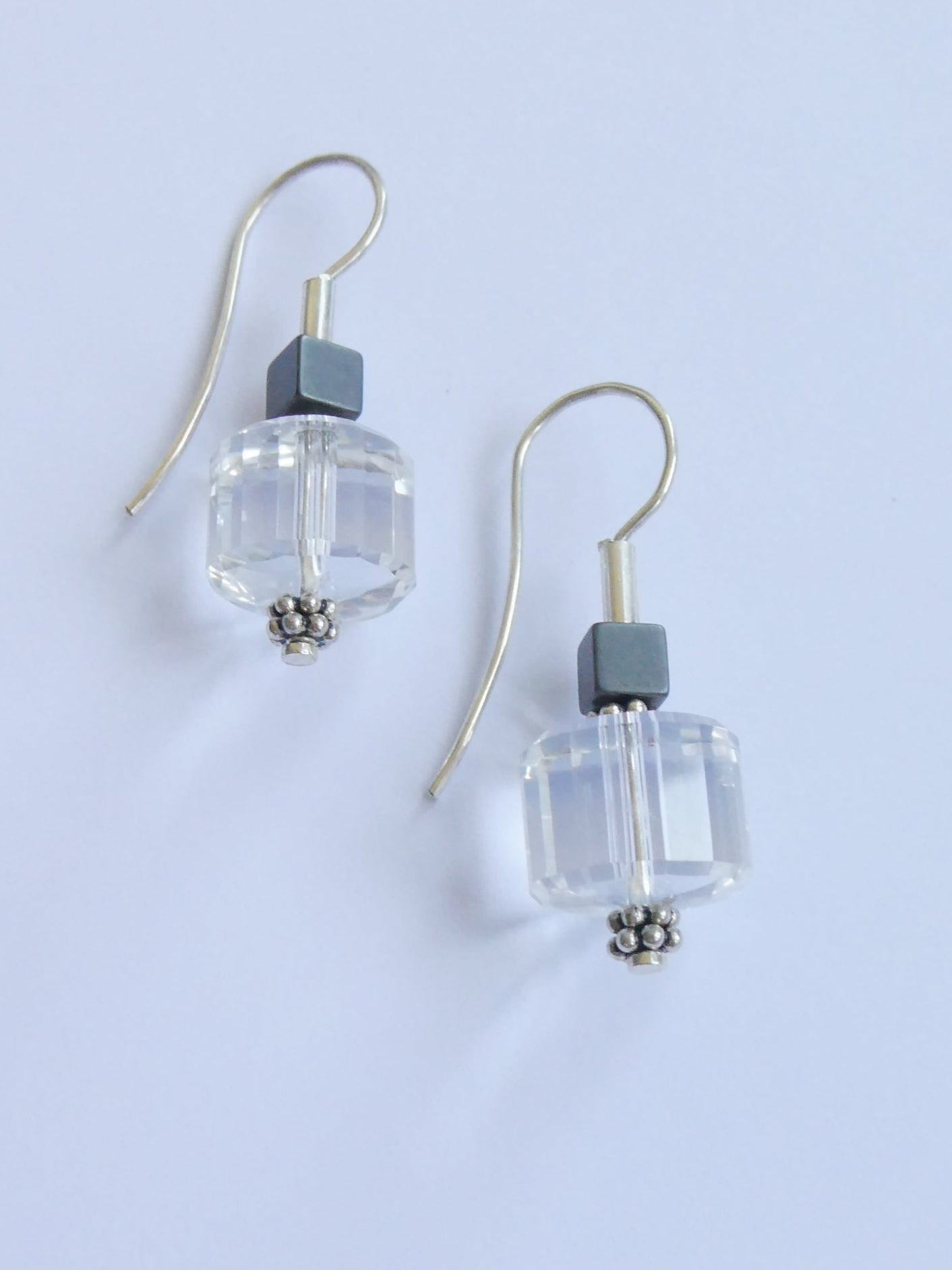 Rock Crystal and Onyx Earrings