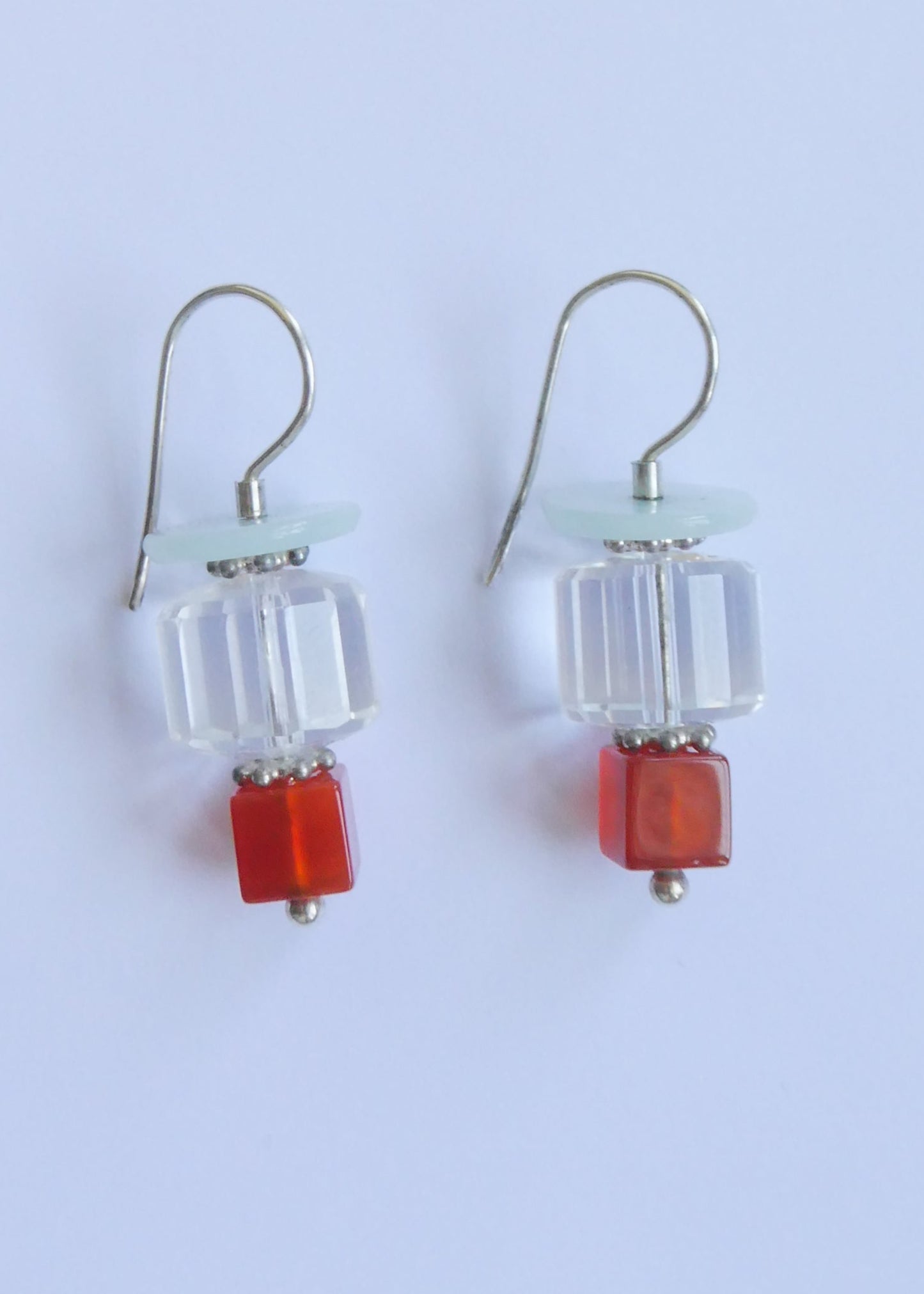 Rock Crystal, Pearl and Carnelian Earrings
