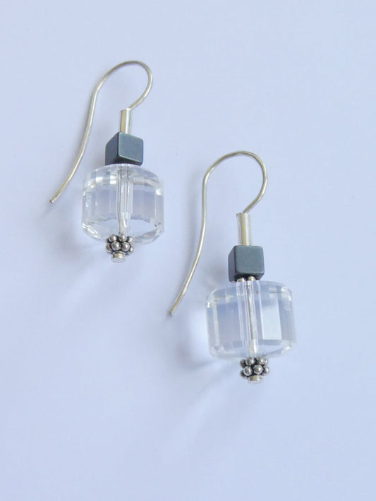 Rock Crystal and Onyx Earrings