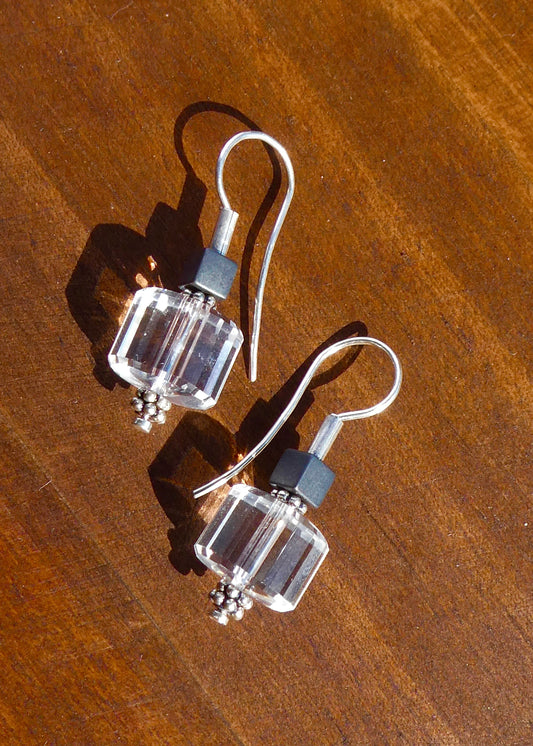 Rock Crystal and Onyx Earrings