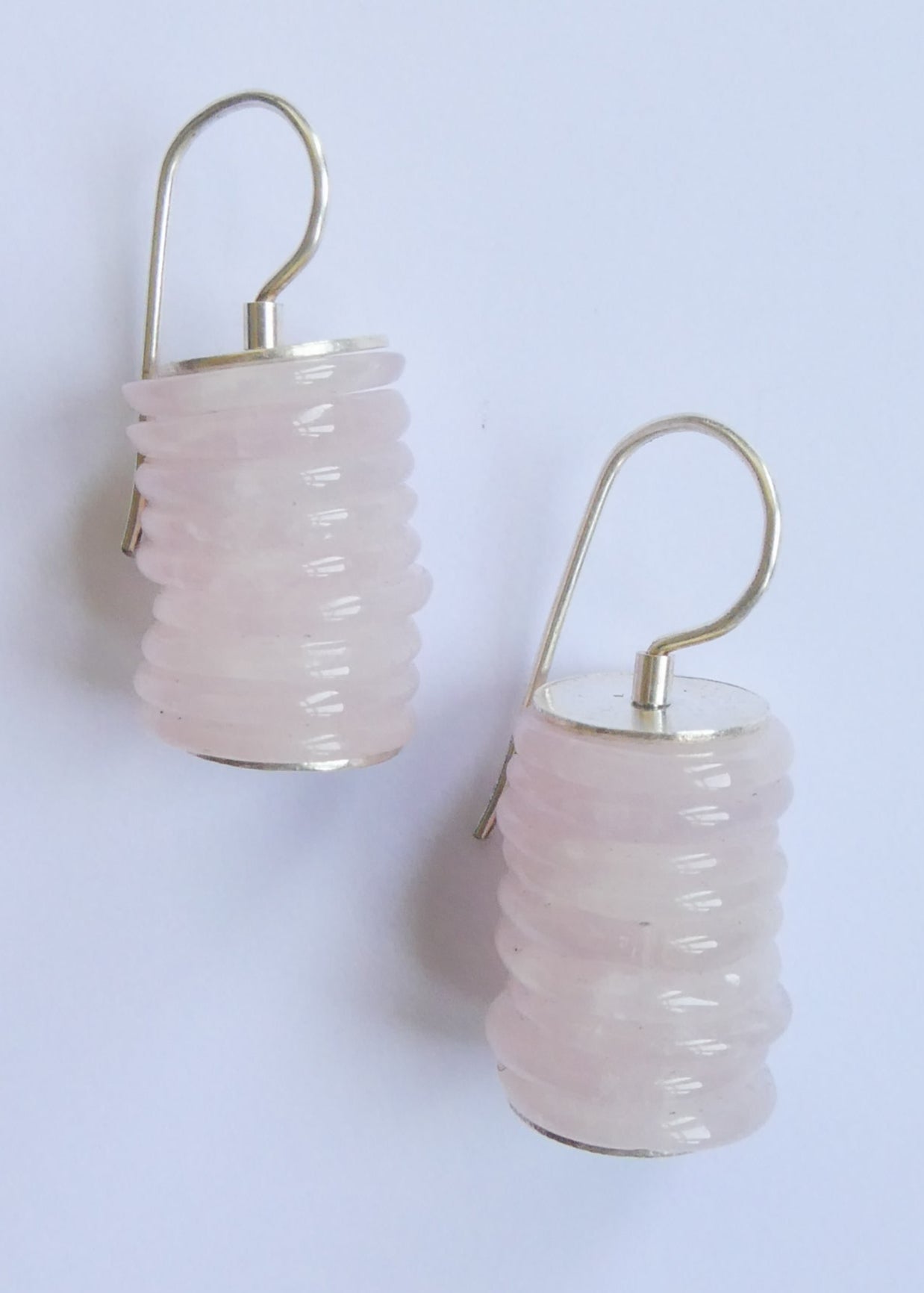 Button Like Rose Quartz Earrings