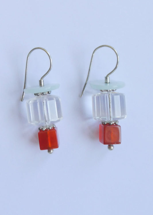 Rock Crystal, Pearl and Carnelian Earrings