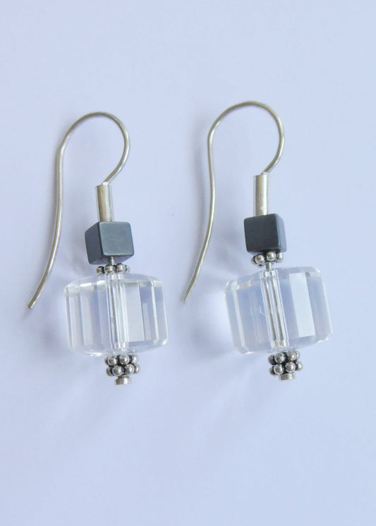 Rock Crystal and Onyx Earrings