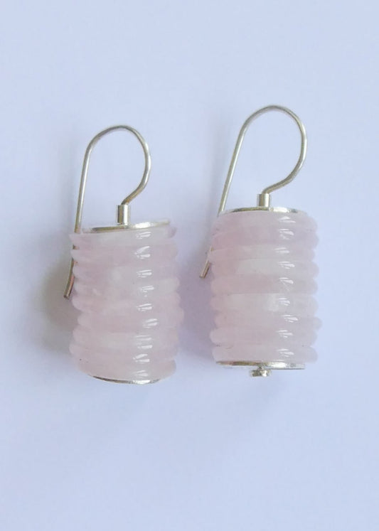 Button Like Rose Quartz Earrings
