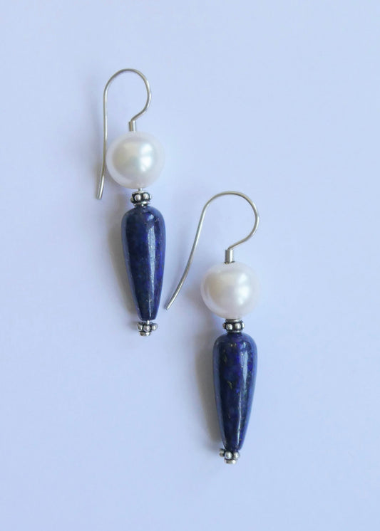 Lapis Lazuli and Pearl Earrings