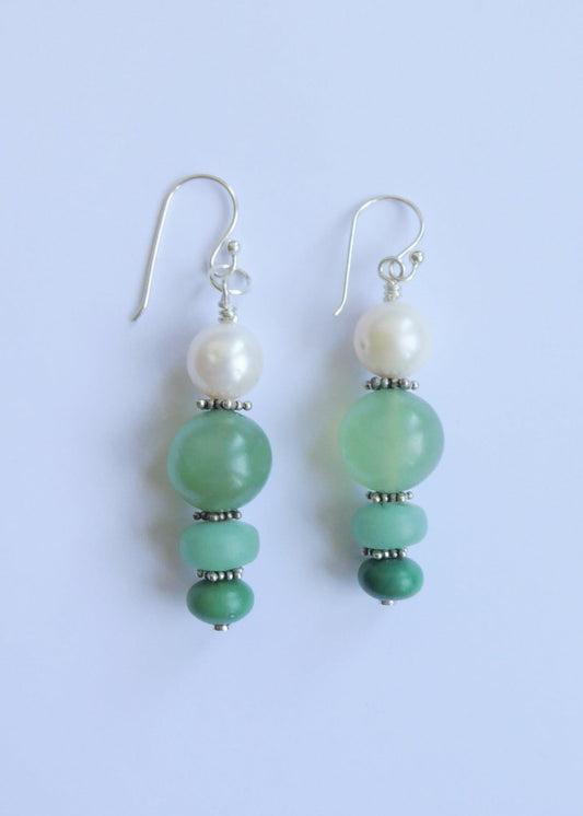 Serpentine and Pearl Earrings
