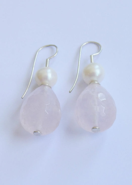 Rose Quartz and Pearl Earrings