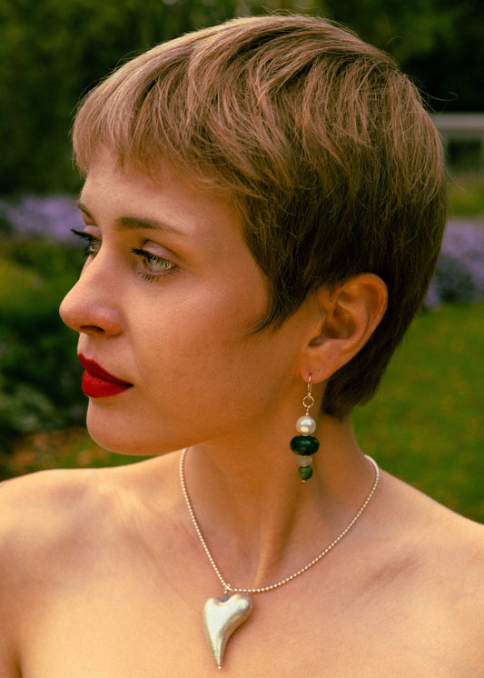 Serpentine and Pearl Earrings